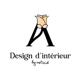 Logo de l'entreprise Design d'intérieur by Astrid, représentant un A majuscule et une fleur